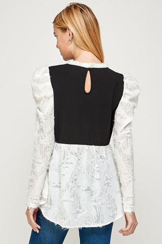 Puff Sleeve White & Black Top