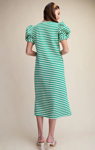 Round Neck Puff Sleeve Midi Dress
