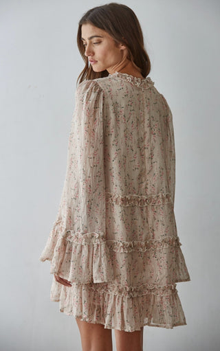 Woven Floral Ruffle Detail Mini Dress