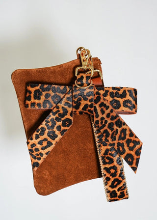 Suede Wristlet and Hang Off Set of 3- Caramel-Leopard