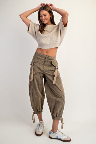Cropped Half Dolman Sleeve Knit Sweater