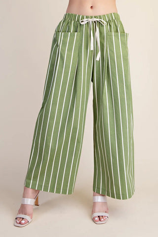 Drawstring Stripe Wide Leg Pants
