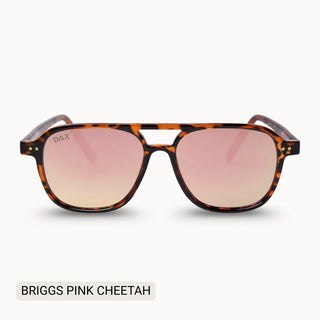 DAX Briggs women's polarized aviator sunglasses in Pink Cheetah tortoise frame with rose gradient lenses.