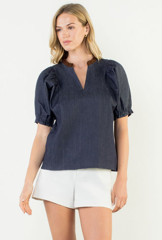 Puff Sleeve Denim Top