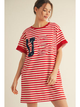 stripe casual dress with front USA patch