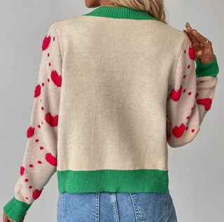 Valentine Day Heart Crochet Color Block Cardigan