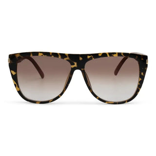Oversized square tortoiseshell sunglasses with brown gradient lenses and flat top frame design.