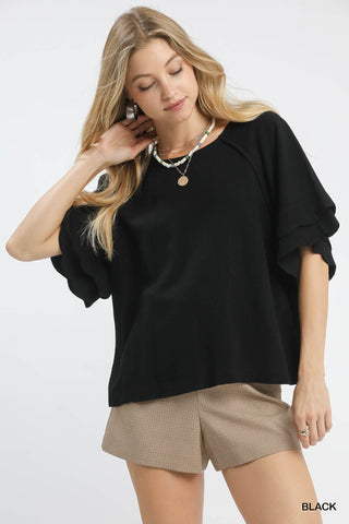 Linen Blend Raglan Sleeve Top