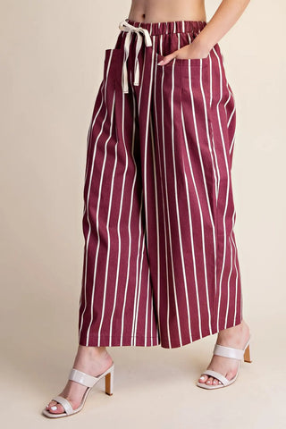Drawstring Stripe Wide Leg Pants