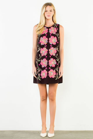 Corduroy Embroidery Sleeveless Dress
