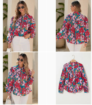 Floral Printed Balloon Sleeve Blouse