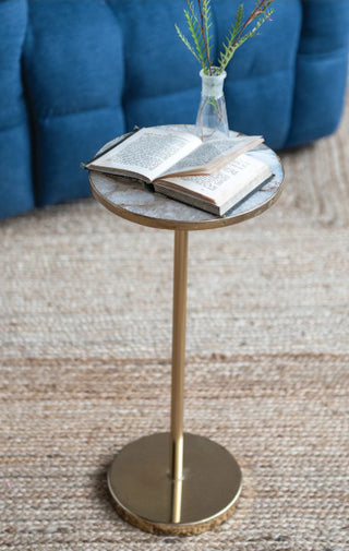 Metal Martini Table with Agate Top & Gold Finish