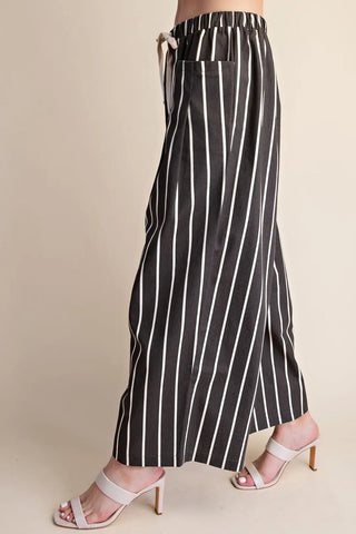 Drawstring Stripe Wide Leg Pants