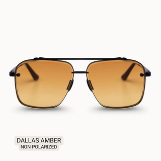 Dallas women's modern aviator sunglasses with black metal frame and warm amber gradient lenses, non-polarized.