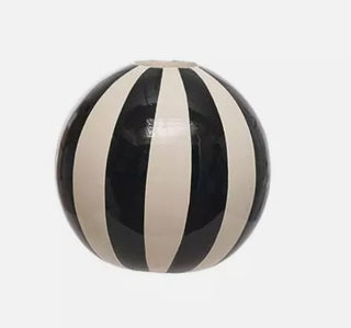Stoneware Ball Vase w/ Stripes, Black & White