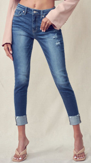 High Rise Ankle Skinny With Folded Hem