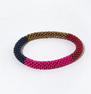 Hot Pink Navy Red Gold Color Block Slide and Stack Bracelet