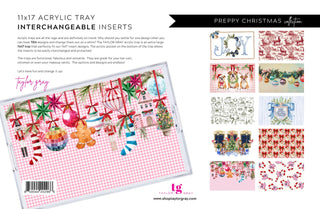Taylor Gray 11x17 Preppy Christmas acrylic tray with ten interchangeable inserts featuring festive designs including toile de