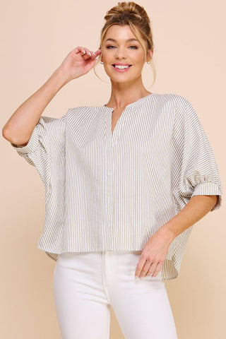 Pinstripe Button Blouse