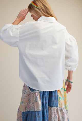 3/4 Sleeves Button Down Poplin Shirt