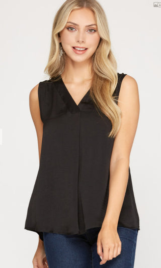 Black Satin Sleeveless Top