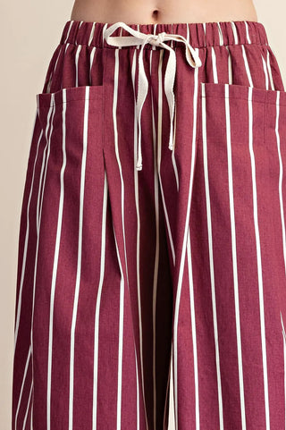 Drawstring Stripe Wide Leg Pants