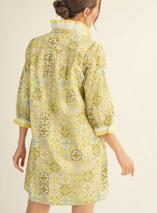3/4 sleeves boho print shift dress
