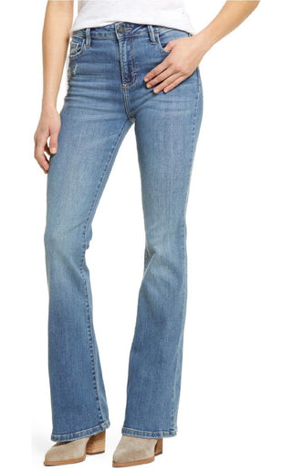 Mid Rise Medium Wash Happi Flare Jeans