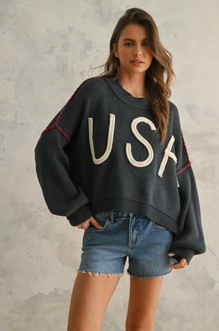 USA Rope Letter Sweater
