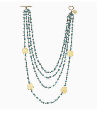 Multi-Strand Turquoise with Gold Round Necklace