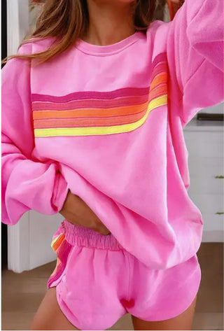 Pink Stripe Long-Sleeve Short Set