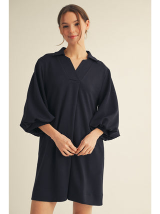 3/4 puff sleeve with side pockets and collared v-neck dress