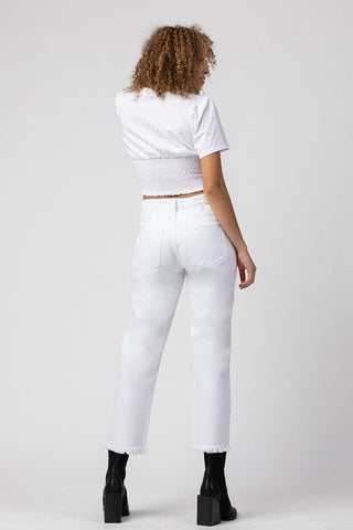 White High Rise Distressed Boyfriend Jeans