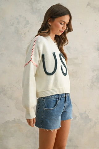 USA rope letter sweater