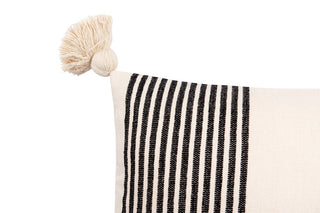 Black Lumbar Striped Pillow w Tassels