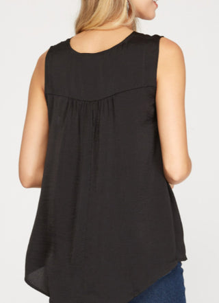 Black Satin Sleeveless Top