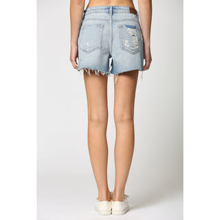 Light Wash Step Hem Mom Shorts