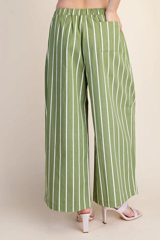 Drawstring Stripe Wide Leg Pants