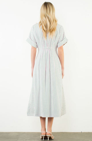 Short Sleeve Striped Button Down Dress
