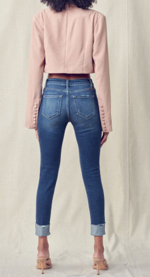 High Rise Ankle Skinny With Folded Hem