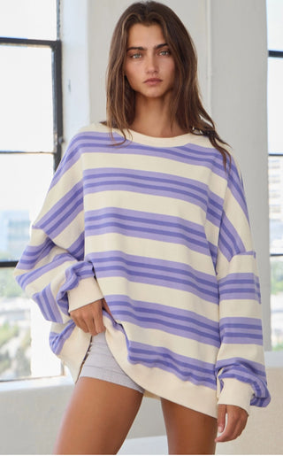 Striped terry oversized sweatshirt top